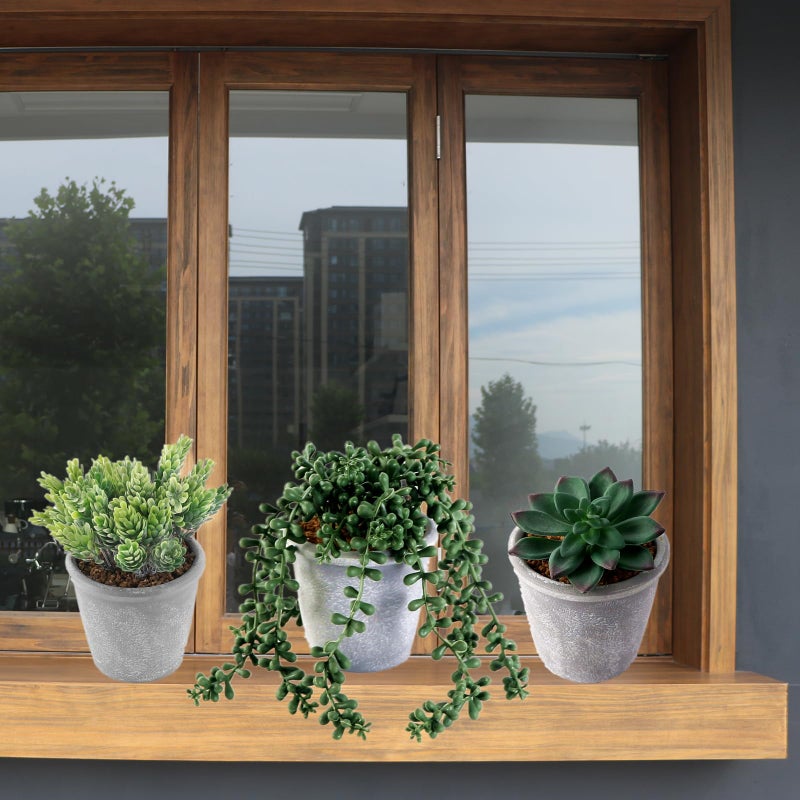 COTSEN 3 Pcs Artificial Succulents Potted Plants Assorted Fake Succulents Potted for Family Office Garden Interior Decor - Image 2