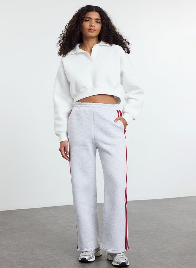 trendyol Grey Melange Stripe Detail Straight Leg Knitted Sweatpants TWOSS25EA00002  - Image 2