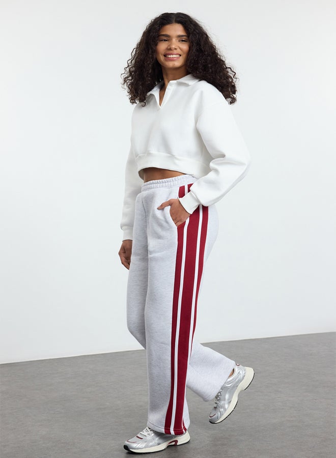 trendyol Grey Melange Stripe Detail Straight Leg Knitted Sweatpants TWOSS25EA00002  - Image 1