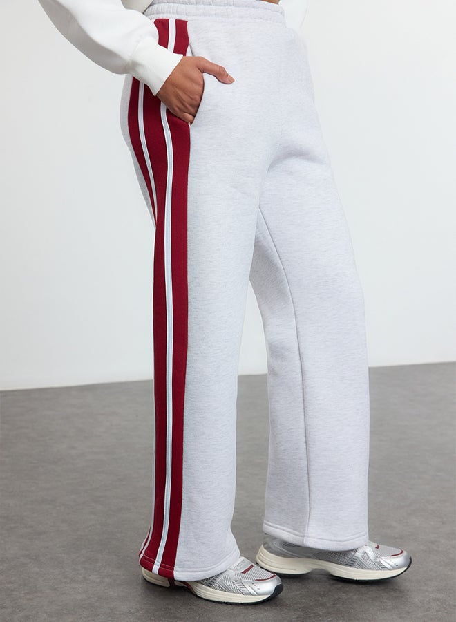 trendyol Grey Melange Stripe Detail Straight Leg Knitted Sweatpants TWOSS25EA00002  - Image 4