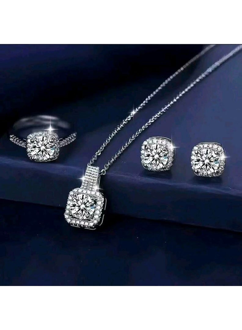شي إن SHEIN 4pcs/Set Elegant Cubic Zirconia Jewelry Set | Women Luxury Necklace Earrings Ring | Perfect Daily - Image 2