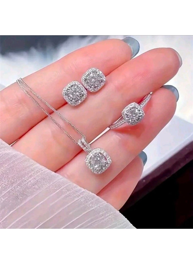 شي إن SHEIN 4pcs/Set Elegant Cubic Zirconia Jewelry Set | Women Luxury Necklace Earrings Ring | Perfect Daily - Image 1