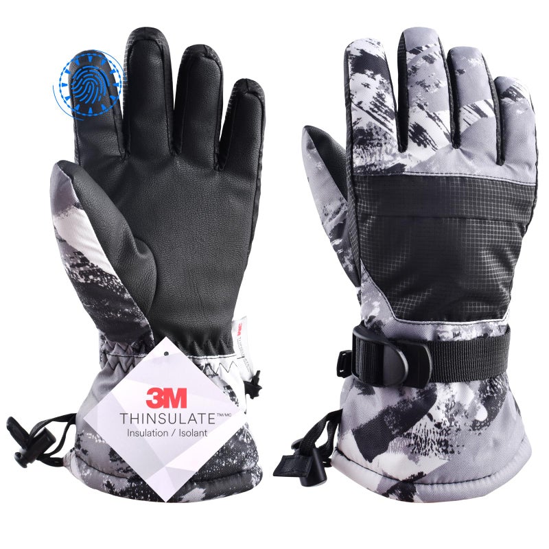 TRIWONDER Kids Winter Snow Ski Gloves Waterproof Touch Screen Cold Weather Gloves Boys Girls Snowboarding Skiing Sport Mittens (Grey, XS (7-9 Years Old)) - Image 1