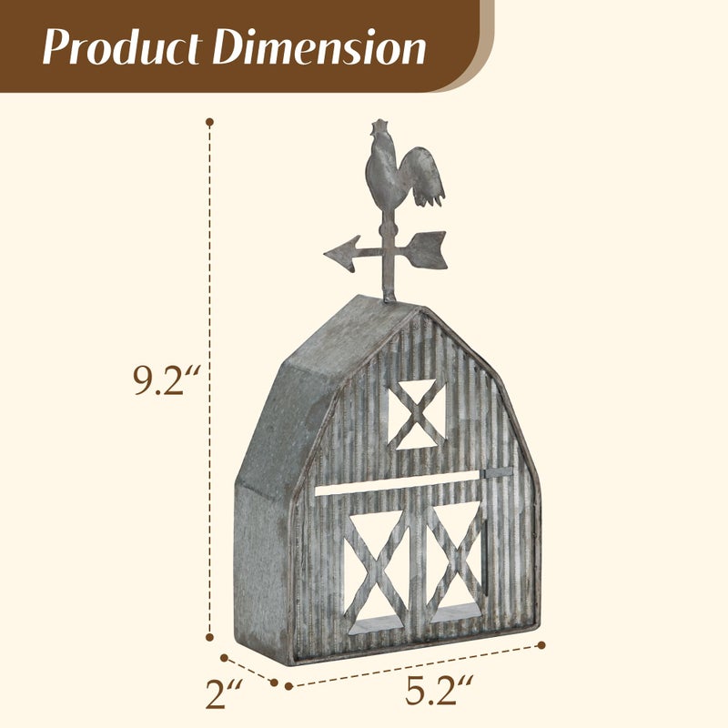 Synovana Barn Shaped Tea Light Candle Holder Farmhouse Galvanized Metal Candle Holder Vintage Decorative Tealight Holder for Table Centerpiece Decoration - 5.24" x 1.97" x 9.25" - Image 2