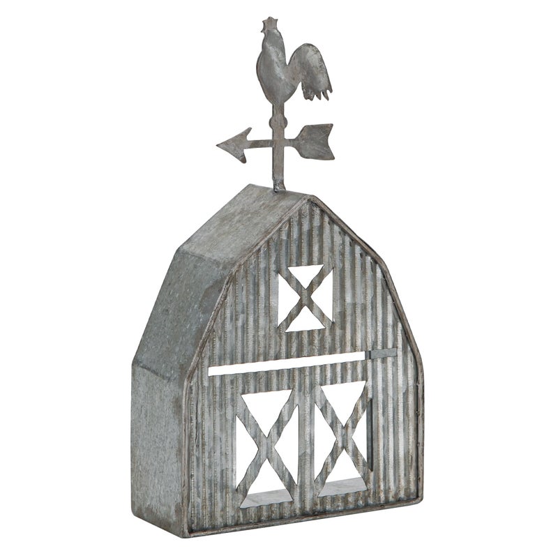 Synovana Barn Shaped Tea Light Candle Holder Farmhouse Galvanized Metal Candle Holder Vintage Decorative Tealight Holder for Table Centerpiece Decoration - 5.24" x 1.97" x 9.25" - Image 1