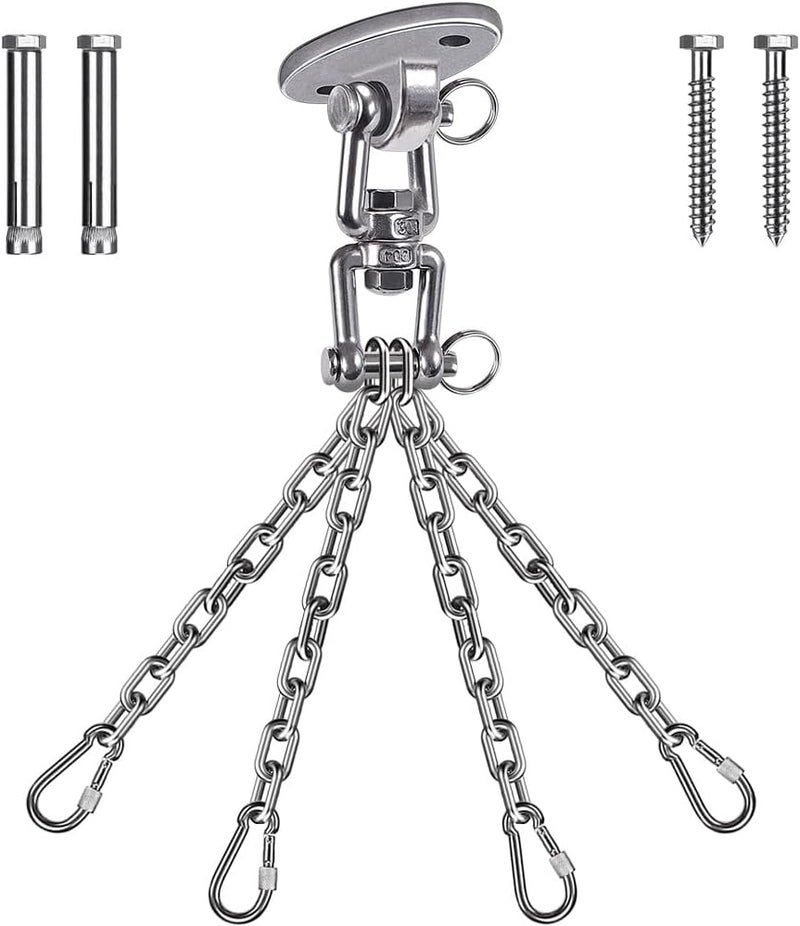 BeneLabel Stainless Steel Heavy Duty Punching Bag Hanger with Chains, Removable Adjustment Chain Size, 360° Rotation Swing Hook, 4 Carabiners, 2 Screws, 800 LB Capacity - Image 1