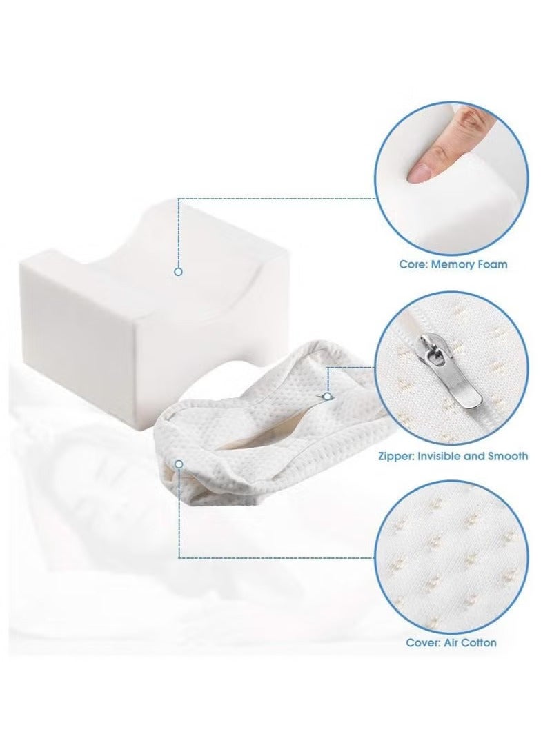 Arabest Knee Pillow for Side Sleepers Memory Foam Orthopedic Leg Pillows Wedge Contour Pillow for Back Hip Leg Joint Pain Relieve Pregnancy Sciatic Pressure with Removable Washable Cover (White)  - Image 2