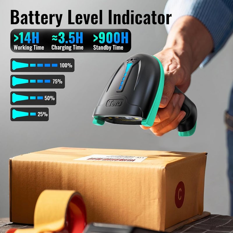 Tera Barcode Scanner 1D Wireless with Battery Level Indicator Versatile 2-in-1 (2.4Ghz Wireless+USB 2.0 Wired) 328 Feet Transmission Distance Rechargeable Barcode Reader USB Handheld Bar Code Scanner - Image 2