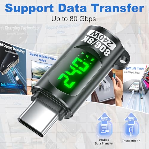 DuHeSin 240W USB C Adapter Power Meter Tester (2 Pack) - Voltage Current Power LED Digital Display, Type C Male to Female Extension Connector for iPhone 15/16, MacBook, iPad & More USBC Cables/Devices - Image 3