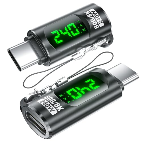 DuHeSin 240W USB C Adapter Power Meter Tester (2 Pack) - Voltage Current Power LED Digital Display, Type C Male to Female Extension Connector for iPhone 15/16, MacBook, iPad & More USBC Cables/Devices - Image 1