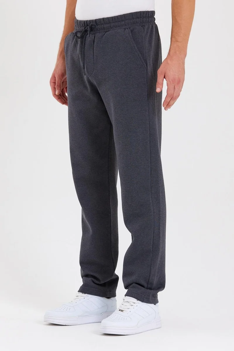 mmetalic Anthracite Back Pocket Label Detailed Straight Leg Men's Cotton Sweatpants