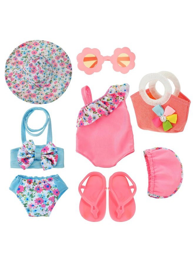 Kajaia 8 Pcs Doll Swimsuit 18 Inch Doll Clothes and Accessories Dress Flip Flops Hat Outfit Swimsuit Accessories for 18 Inch - Image 1