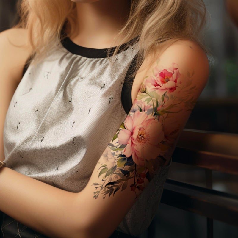 Everjoy Flower Temporary Tattoo Sleeve Sheets Kit, 12 Large Watercolor Floral Tattoo Stickers, 13 Small Fake Flower Tattoo Designs for Women and Girls - Image 5