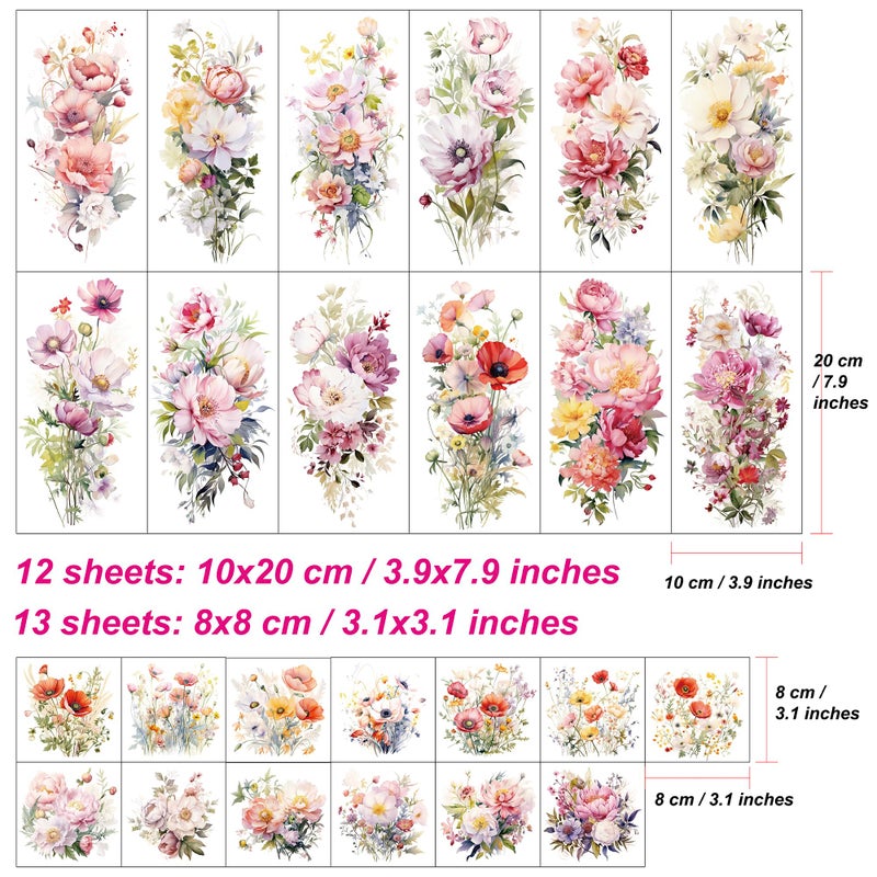 Everjoy Flower Temporary Tattoo Sleeve Sheets Kit, 12 Large Watercolor Floral Tattoo Stickers, 13 Small Fake Flower Tattoo Designs for Women and Girls - Image 2