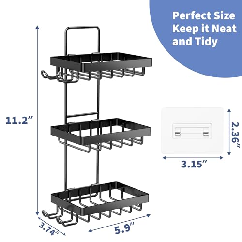 Moforoco 3-Tier Black Soap Bar Holder for Shower, No Drilling, 304 Stainless Steel, Wall Mounted Soap Holder with 4 Hooks and Razor Holder, Shower Rack Soap Tray Bar Soap for Bathroom Accessories - Image 4