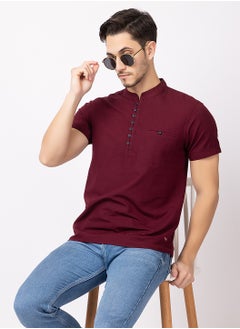 OCTAVE Octave Men's Solid Color Cotton Knited T-Shirt,Maroon  - Image 2
