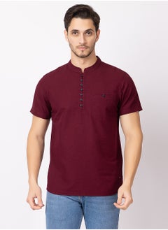OCTAVE Octave Men's Solid Color Cotton Knited T-Shirt,Maroon  - Image 3