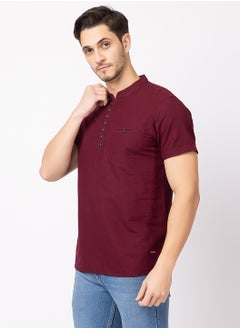 OCTAVE Octave Men's Solid Color Cotton Knited T-Shirt,Maroon  - Image 4