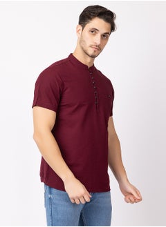 OCTAVE Octave Men's Solid Color Cotton Knited T-Shirt,Maroon  - Image 5
