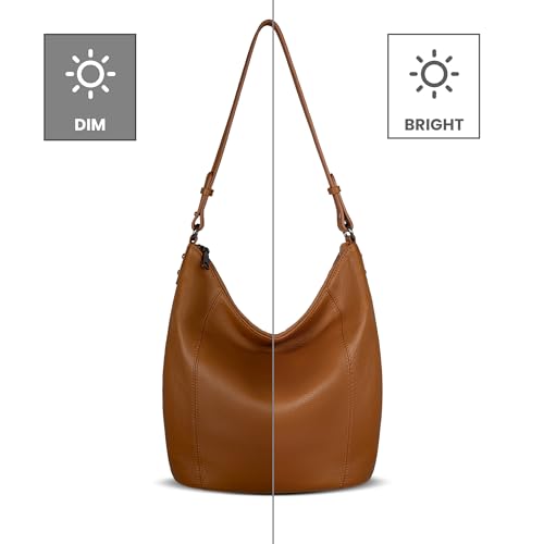 Iswee Genuine Leather Purses for Women Shoulder Purses and Handbags Satchel Brown Tote Bag Soft Medium Hobo Bags Slouchy Pocketbooks (Brown) - Image 5