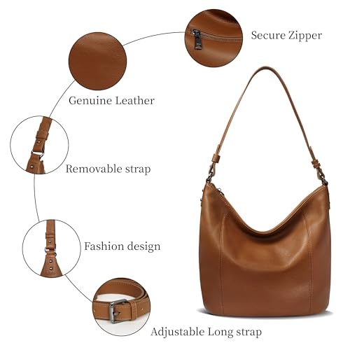 Iswee Genuine Leather Purses for Women Shoulder Purses and Handbags Satchel Brown Tote Bag Soft Medium Hobo Bags Slouchy Pocketbooks (Brown) - Image 4