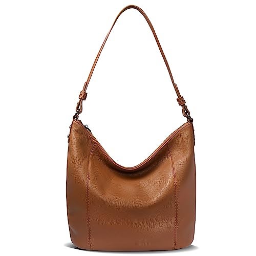 Iswee Genuine Leather Purses for Women Shoulder Purses and Handbags Satchel Brown Tote Bag Soft Medium Hobo Bags Slouchy Pocketbooks (Brown) - Image 1