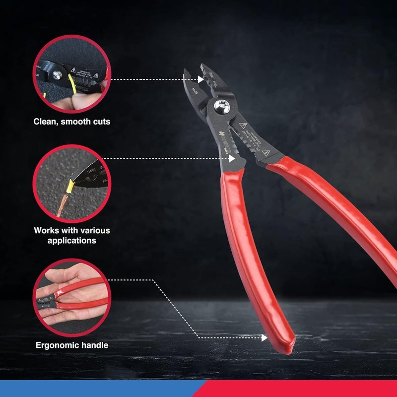Neiko 02037A Compact Wire Stripper | 4-in-1 Multi Purpose Electricians Pliers | Wire Crimper, Cutter and Gripper | 12-20 AWG Wire Service Tool | Crimps Insulated & Non-Insulated | Electrical Stripping - Image 4