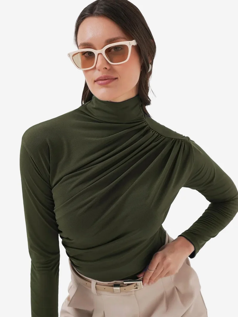 BDART Fitted Turtleneck Blouse with Drape Detail