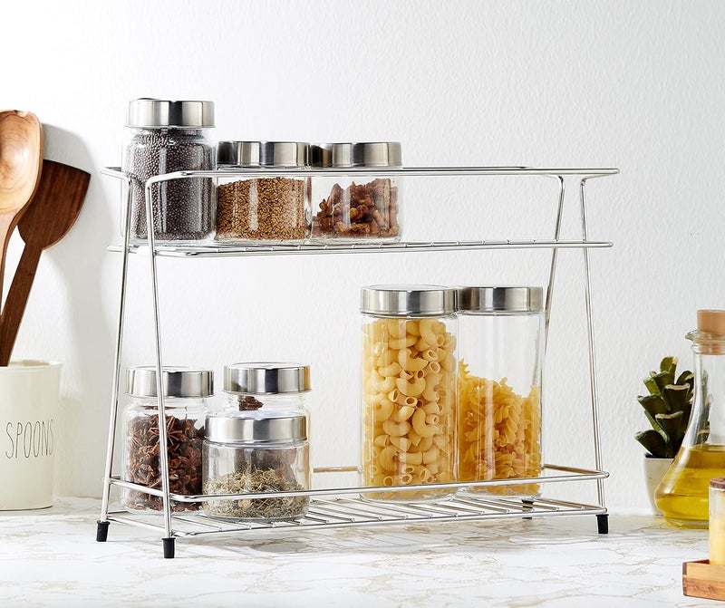 Brand - Solimo Solimo TwoTier Countertop Kitchen Rack Stainless Steel 36 Cm X 29 Cm X 16 Cm Tiered Shelf - Image 1