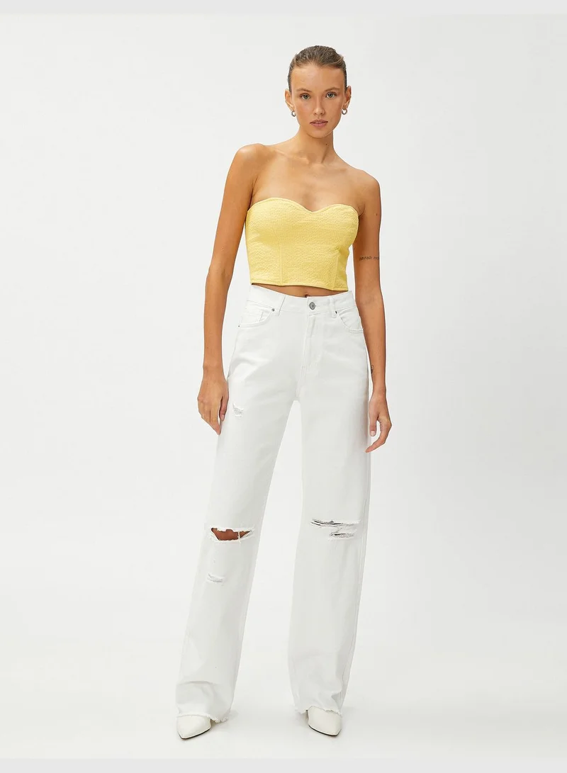 كوتون High Waist Straight Leg Destroyed Denim Trousers - Nora Jeans