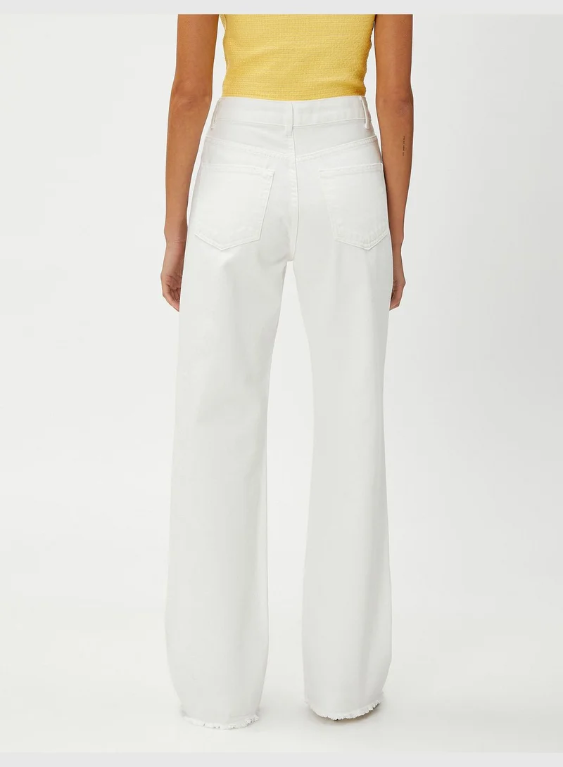 كوتون High Waist Straight Leg Destroyed Denim Trousers - Nora Jeans