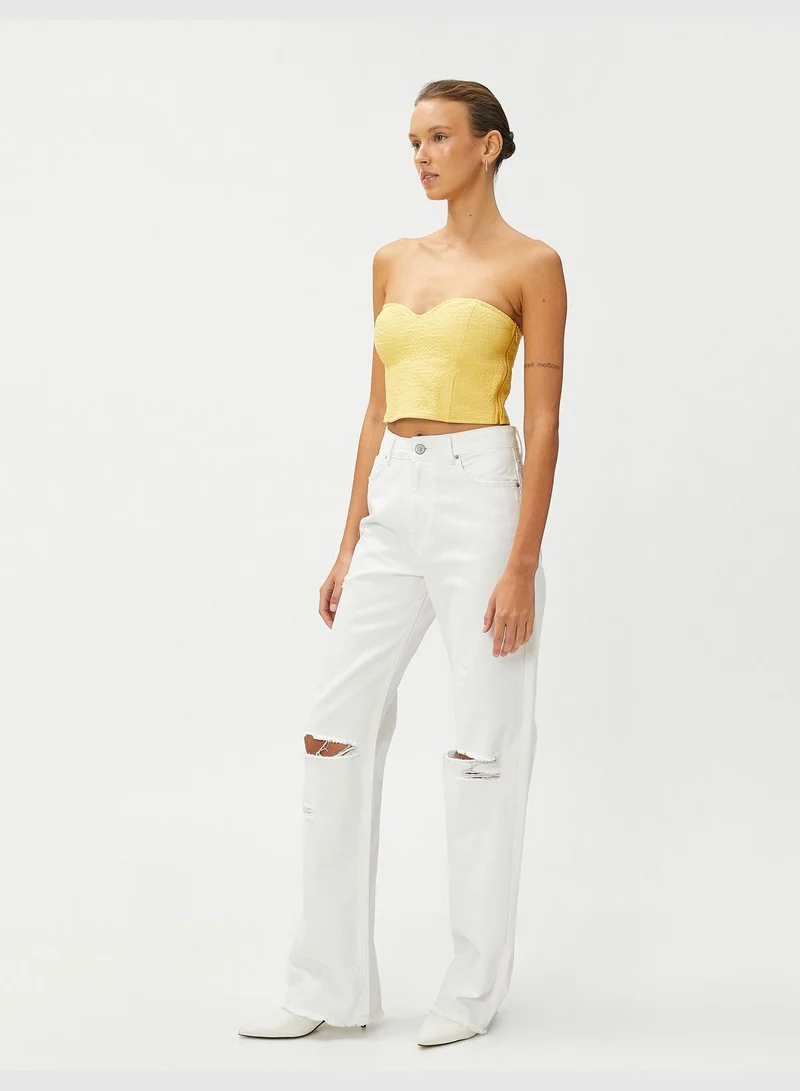 كوتون High Waist Straight Leg Destroyed Denim Trousers - Nora Jeans