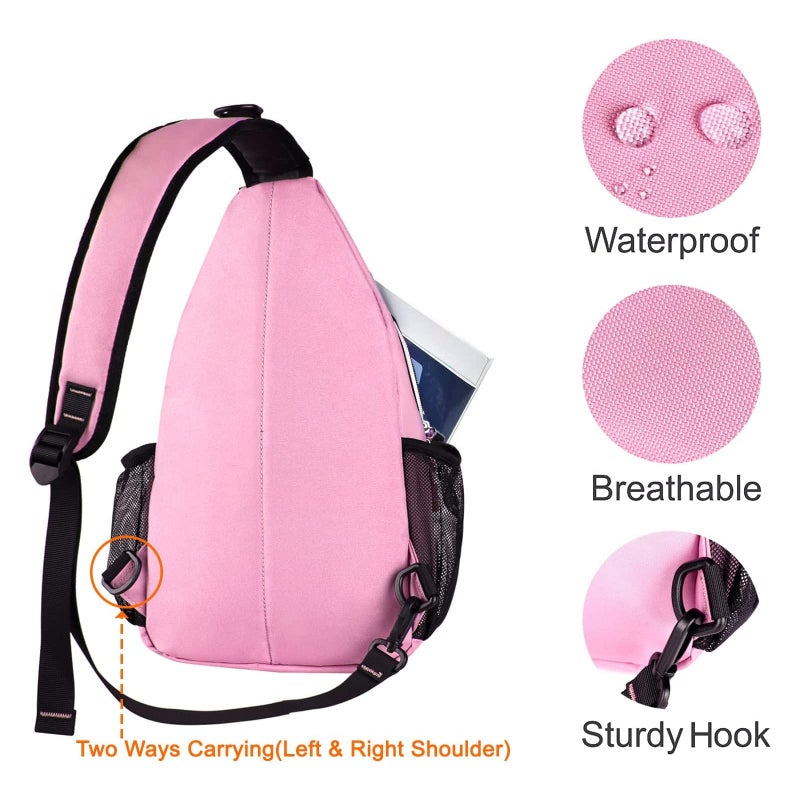 MOSISO Sling Backpack, Multipurpose Crossbody Shoulder Bag Travel Hiking Daypack, Light Pink, Medium - Image 3