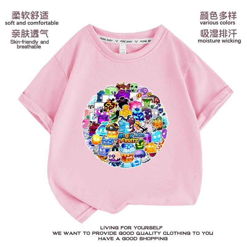 New Blox Fruits Game Fruit Leopard Print Boys And Girls Clothes Summer Children'S Breathable Short Sleeve Looser T - Image 1