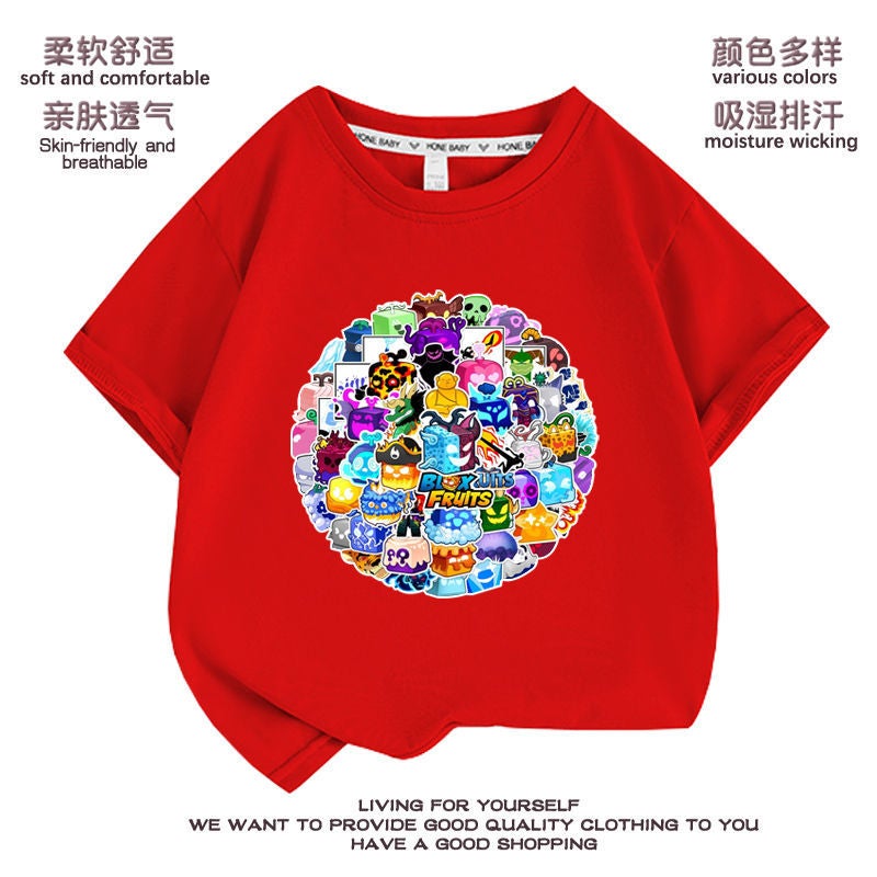 New Blox Fruits Game Fruit Leopard Print Boys And Girls Clothes Summer Children'S Breathable Short Sleeve Looser T - Image 4
