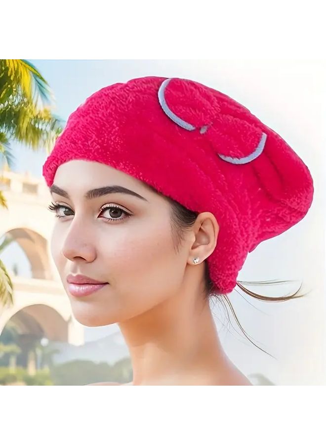 Pink Coral Fleece Hair Drying Towel Head Wrap For Curly Long Wet Hair 1pc - Image 2