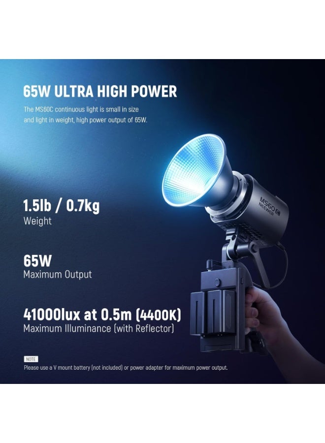 نيوير نيور MS60C RGB LED فيديو لايت مع تحكم عبر التطبيق – 65W لايت COB RGBWW محمول للتصوير الفوتوغرافي والفيديوغرافي - Image 2