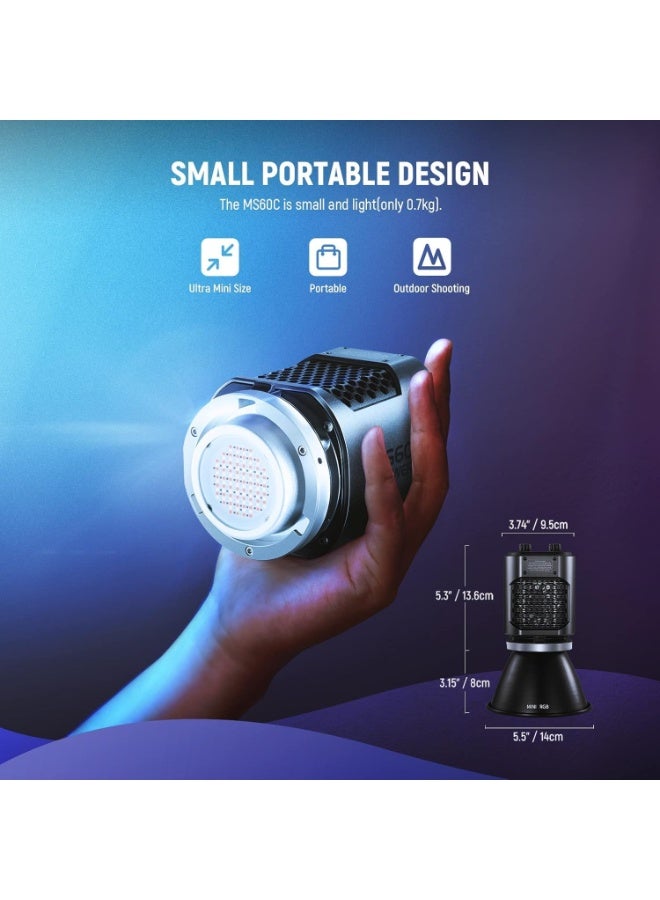 نيوير نيور MS60C RGB LED فيديو لايت مع تحكم عبر التطبيق – 65W لايت COB RGBWW محمول للتصوير الفوتوغرافي والفيديوغرافي - Image 3