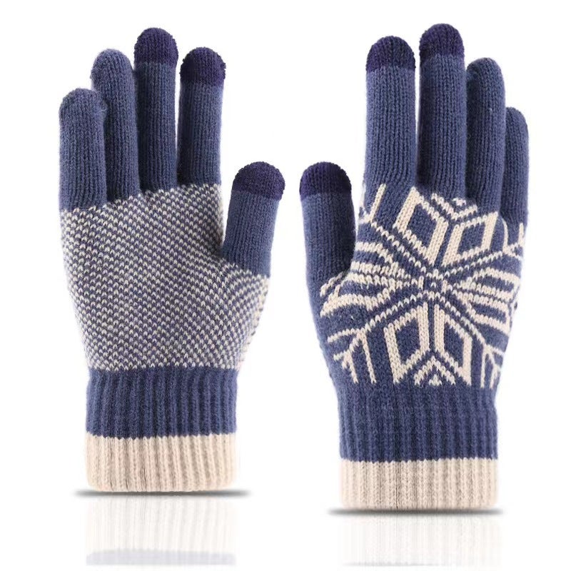 A generation of new mens warm gloves winter touch screen plus velvet gloves cold wool knitted gloves wholesaleWool Single-navy blue Wool Single-navy blue