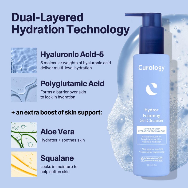 Curology Hydro+ Foaming Gel Facial Cleanser, Gentle Face Wash, Hydrating, Non-Stripping, Sensitive Skin Care, Fragrance Free, 5 fl oz - Image 4