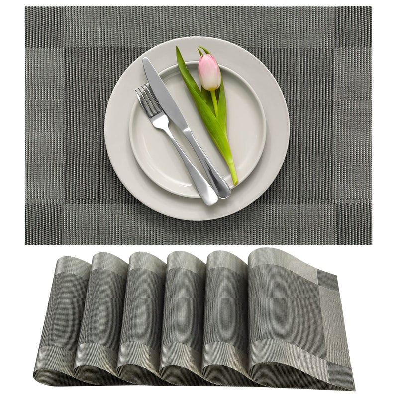 More Dcor Dining Table Placemats Washable HeatResistant PVC Vinyl Table Mats for Dining Room and Kitchen AntiSlip  Set of 4  Grey