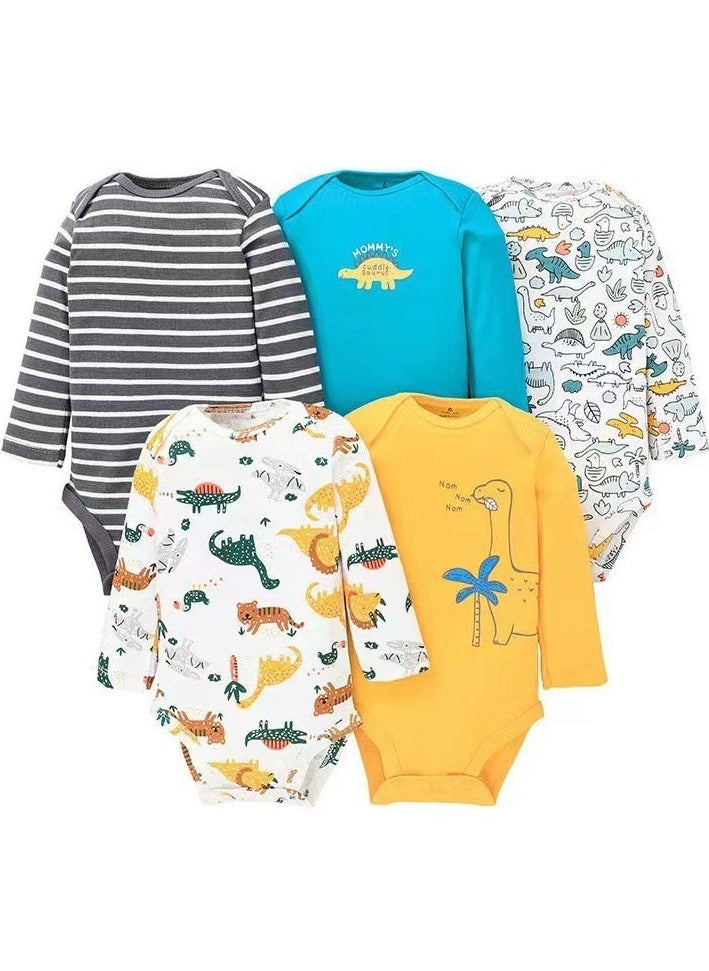 5-Piece Set Of pure Cotton Jumpsuits For Infants And Young Children, Short-Sleeved Crawling Clothes - Image 1