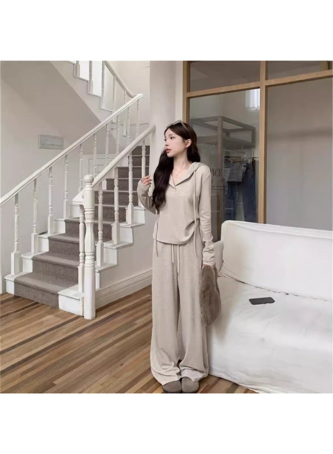 Salt-style Lazy Wear Hooded Long-sleeve T-shirt Wide-leg Casual Pants Women's Autumn New Fashion Set - Image 4