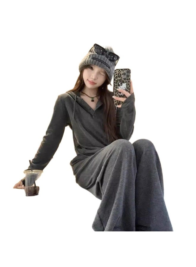Salt-style Lazy Wear Hooded Long-sleeve T-shirt Wide-leg Casual Pants Women's Autumn New Fashion Set - Image 5