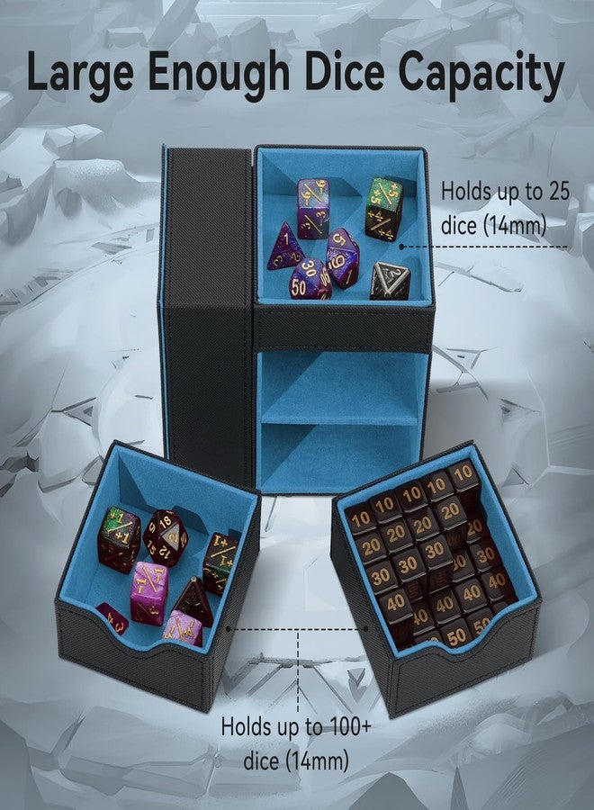 Stepane Dice Tray & Dice Tower Storage Box, 3 in 1 Dice Holder Case (Dice Rolling Tray, Dice Rolling Tower, Dice Storage Drawers), Leather Magnetic Closure DND Accessories Gifts for RPG MTG, Black/Blue - Image 3