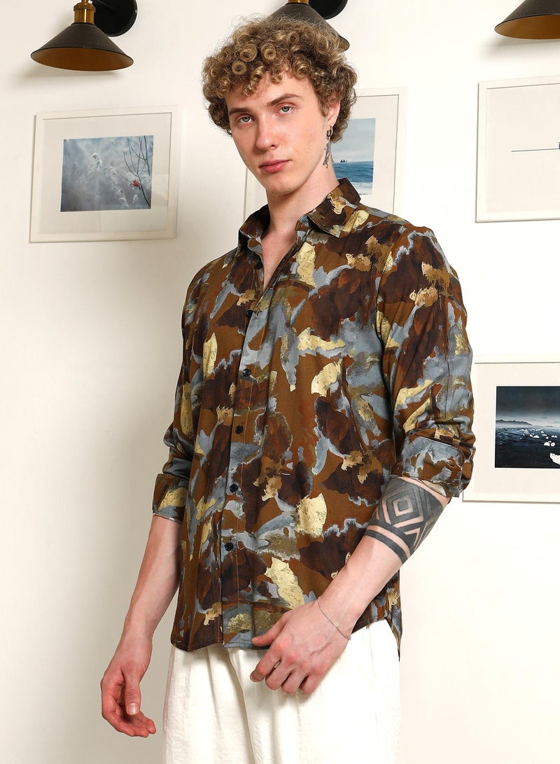 Campus Sutra Men's Camouflage Print Full Sleeve Rayon Shirt  - Image 3