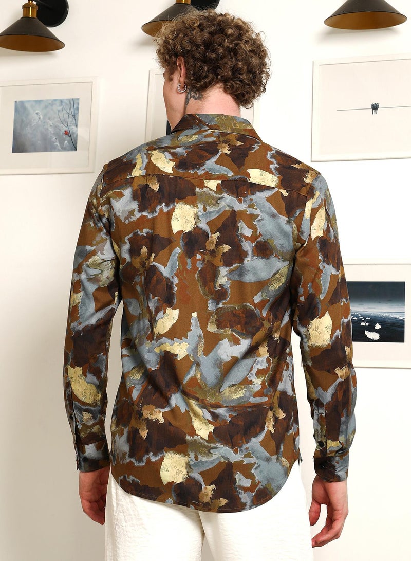 Campus Sutra Men's Camouflage Print Full Sleeve Rayon Shirt  - Image 5