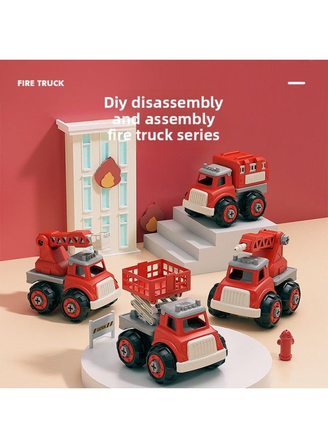 Early Education Children's Diy Assembled Building Blocks Toy Car Educational Screw Disassembly And Assembly Project Fire Truck Toy-Color:small Size Five-in-one Color Boxed Suit - Image 2