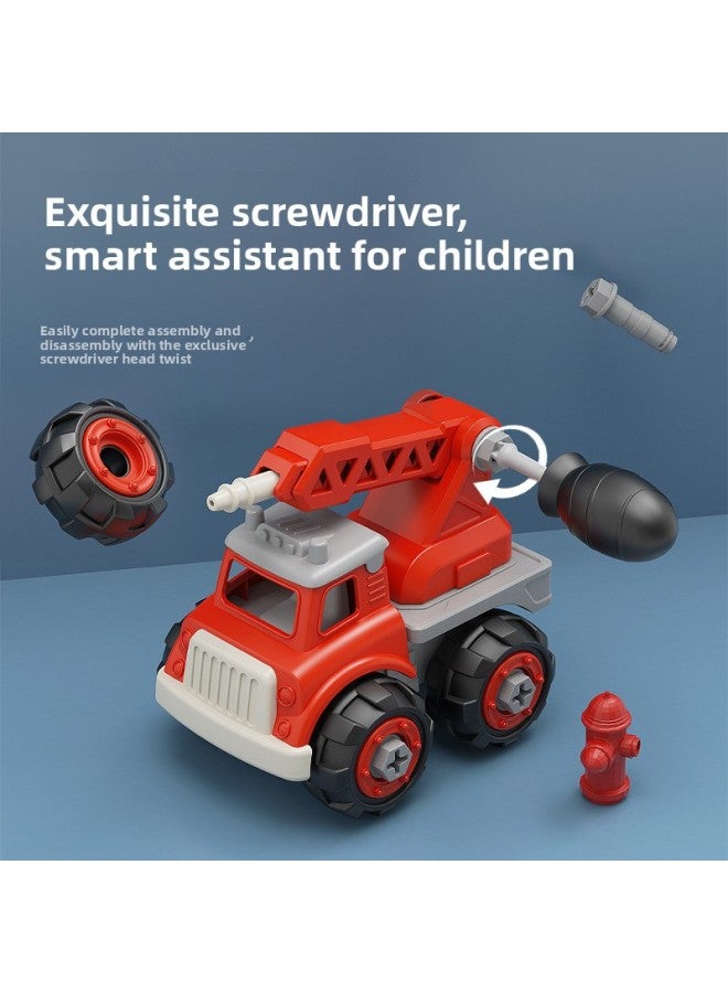 Early Education Children's Diy Assembled Building Blocks Toy Car Educational Screw Disassembly And Assembly Project Fire Truck Toy-Color:small Size Five-in-one Color Boxed Suit - Image 3