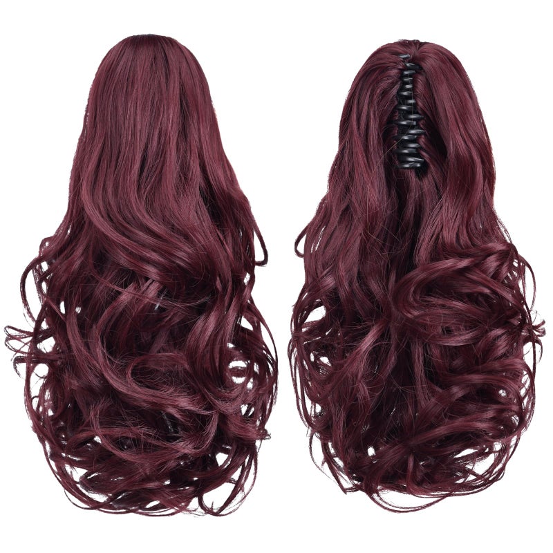 HSPJHTM Claw Ponytail Extensions14 Hair Clip Ponytails Extension for Women Curly Synthetic Burgundy Pony Tail Wavy Halloween Fluffy Hairpiece for Daily Use